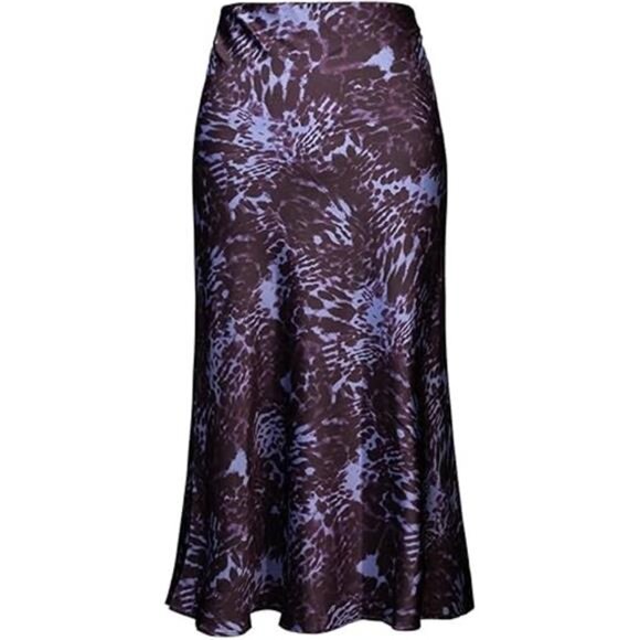 Womens Leopard Print Skirt Midi Long Length Silk Satin High Waist Elastic Skirts - Picture 6 of 6